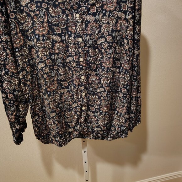 Croft & Barrow Women's Button Front Long Sleeve Blouse Size XL Rayon Blue Print - Picture 4 of 11